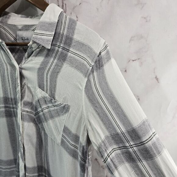Rails Shirt Womens Medium White Gray Flannel Plaid Button Up Hunter Ash Cinder - Picture 15 of 16